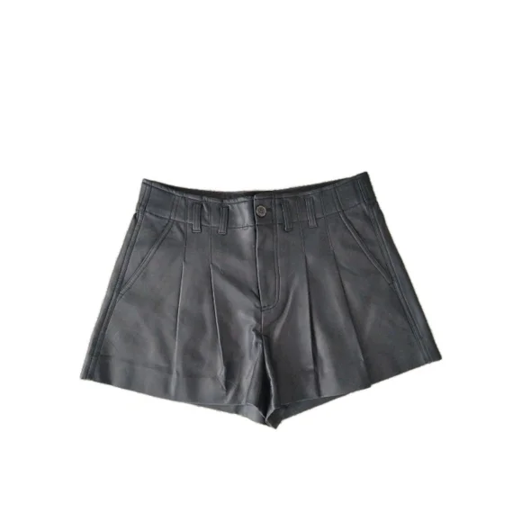J.Crew Pleated Faux Leather Trouser Shorts Black Women's Size 6 - Picture 3 of 6